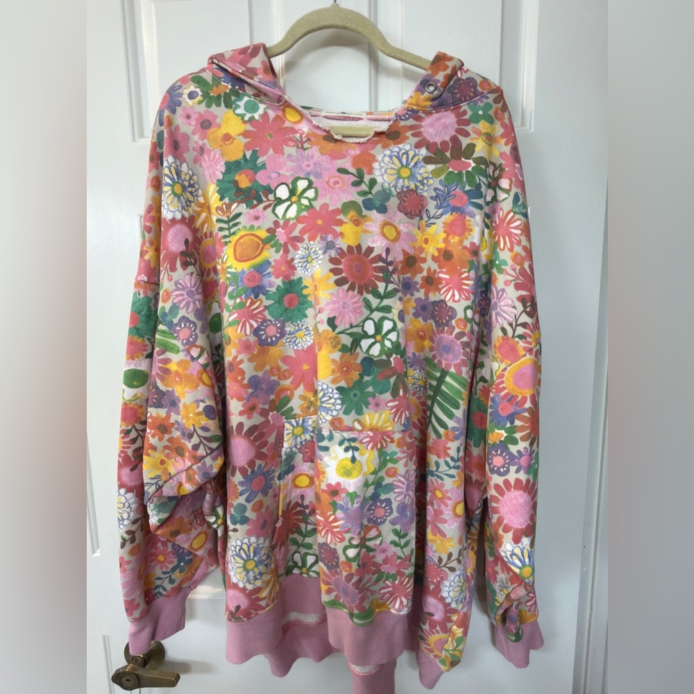 Natural Life Rainbow Floral Oversized Hoodie - Size L/XL